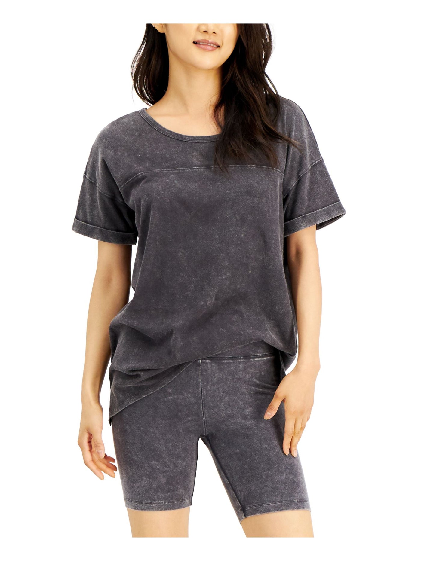 HIPPIE ROSE Womens Gray Short Sleeve Jewel Neck T-Shirt Juniors M