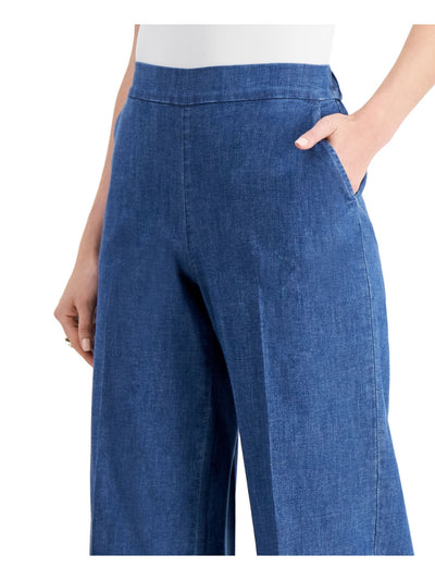 KASPER Womens Blue Stretch Pocketed Mid Rise Pull-on Cropped Wide Leg Pants XS