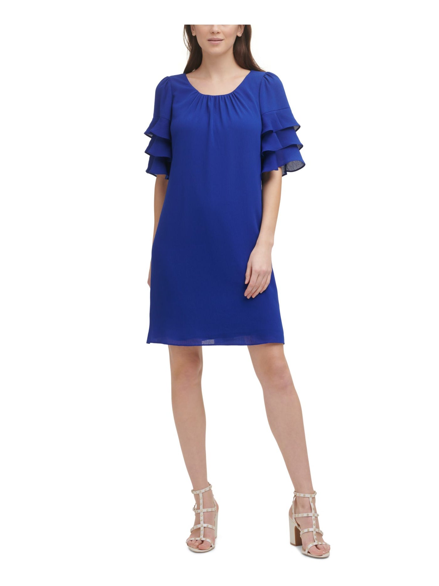 DKNY Womens Blue Flutter Sleeve Scoop Neck Above The Knee Wear To Work Shift Dress 6