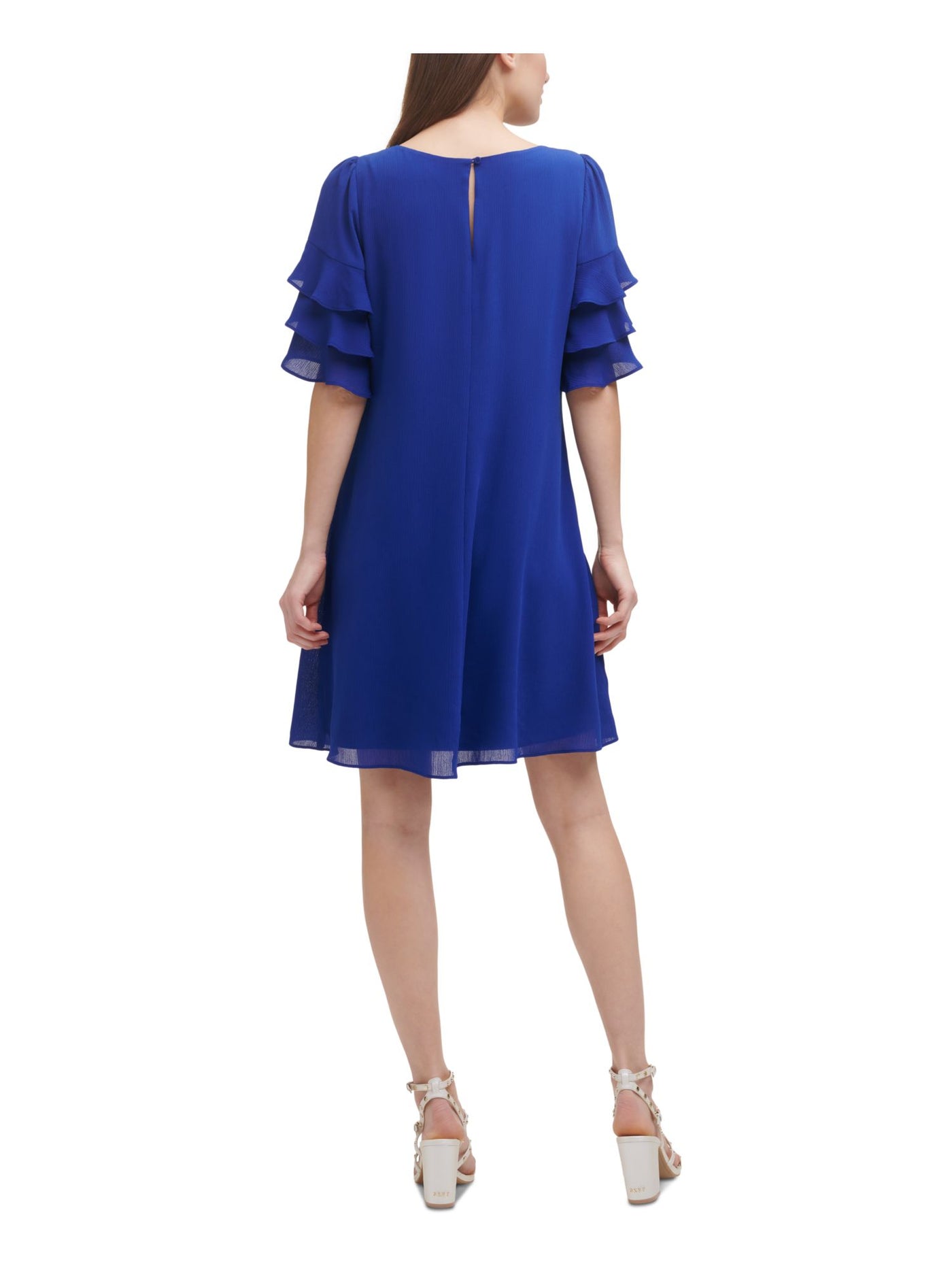 DKNY Womens Blue Flutter Sleeve Scoop Neck Above The Knee Wear To Work Shift Dress 4