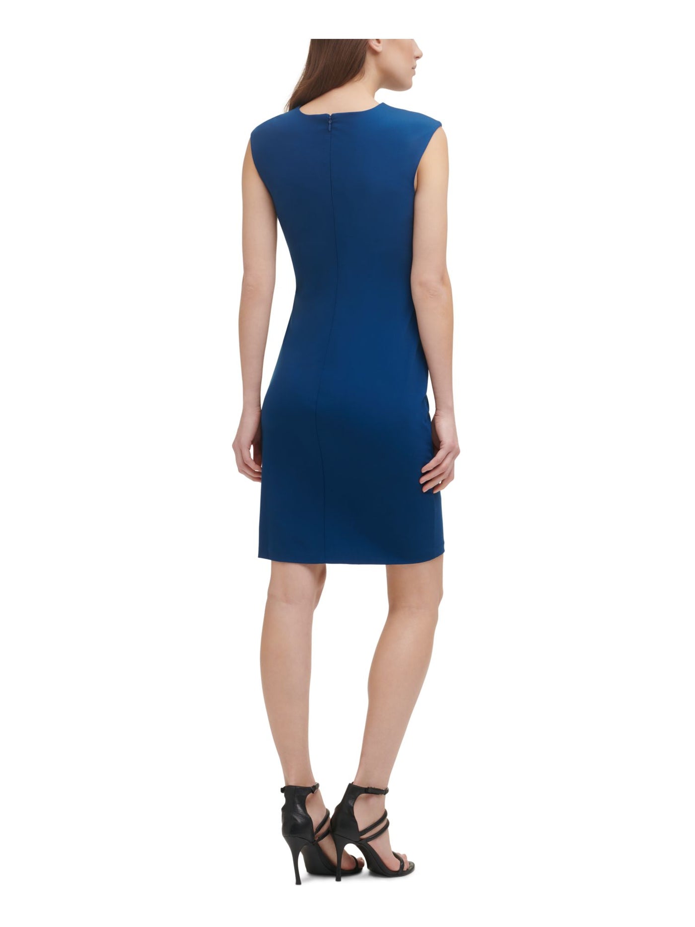 DKNY Womens Blue Zippered Side-knot Sleeveless Round Neck Above The Knee Cocktail Sheath Dress 6
