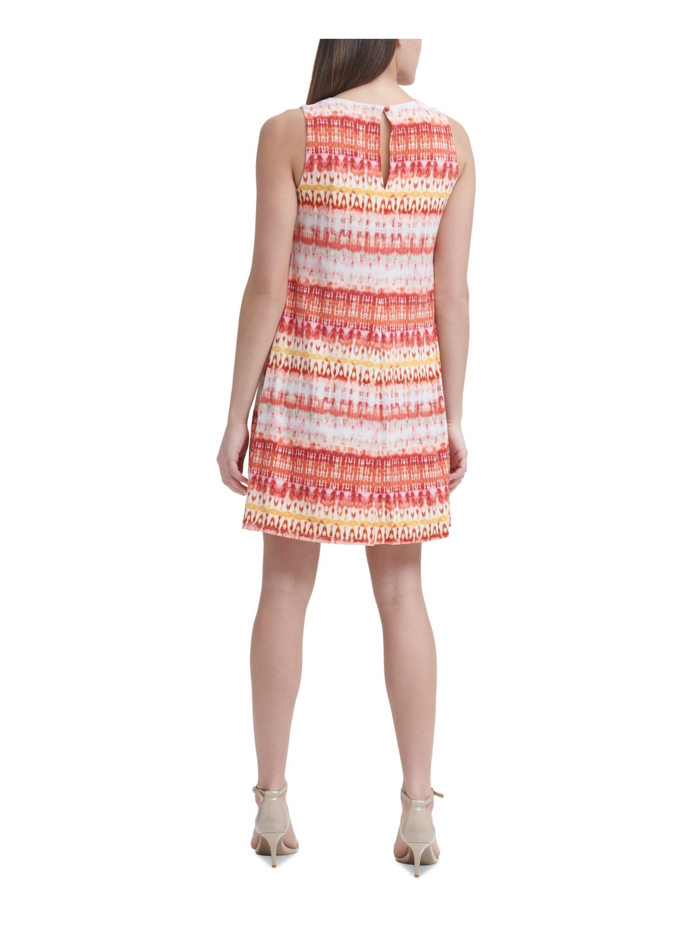 JESSICA HOWARD Womens Orange Stretch Printed Sleeveless Jewel Neck Short Fit + Flare Dress Petites 10P