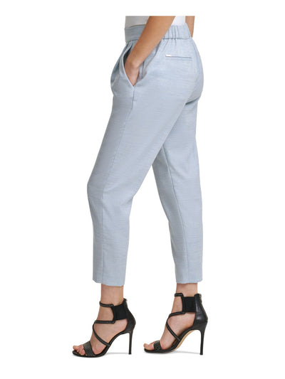DKNY Womens Light Blue Pocketed Pleated Elastic Waist Pull-on Ankle Heather Wear To Work Straight leg Pants Petites 8P