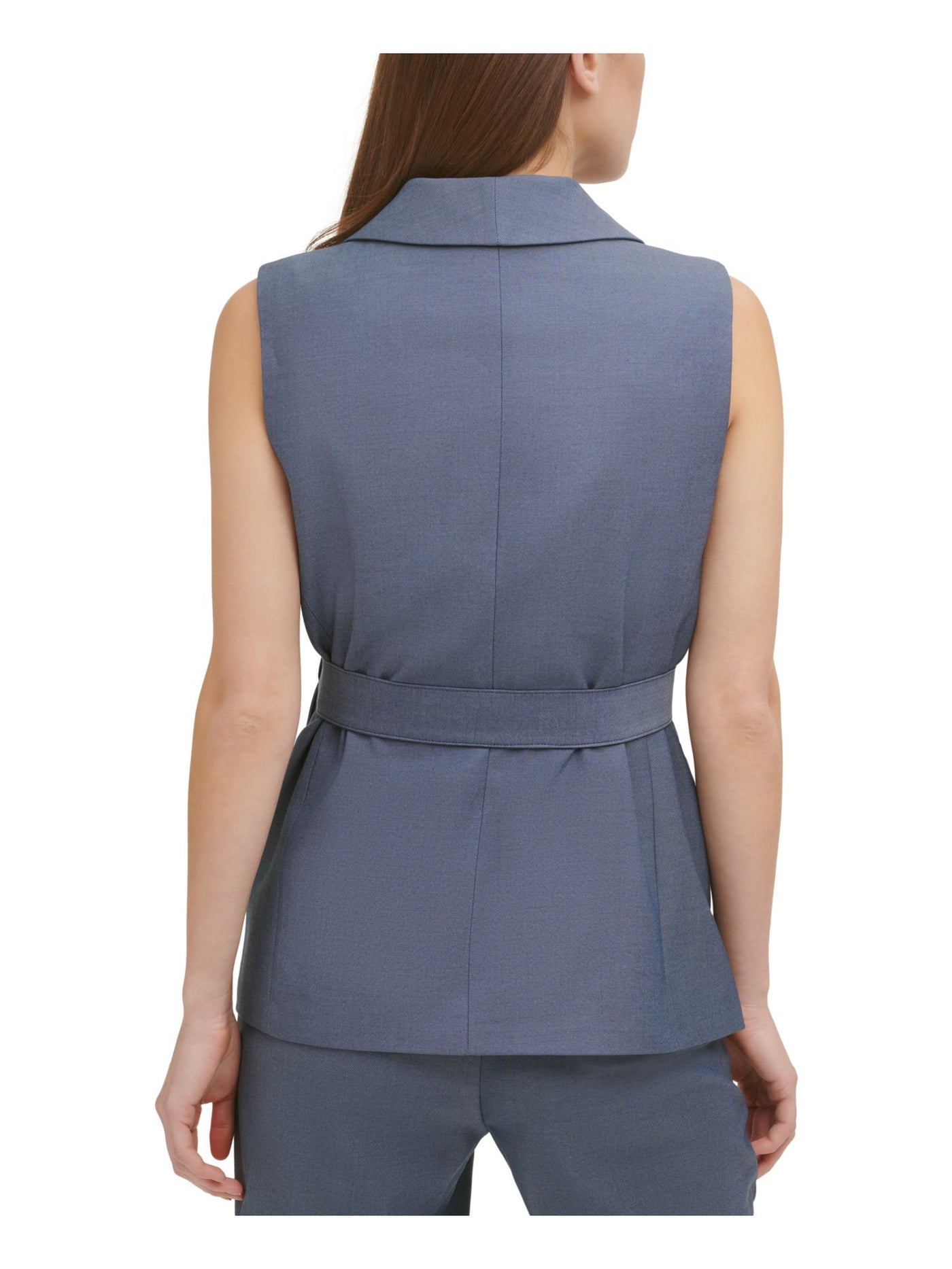 DKNY Womens Navy Stretch Belted Shawl Collar Wear To Work Vest Top 4