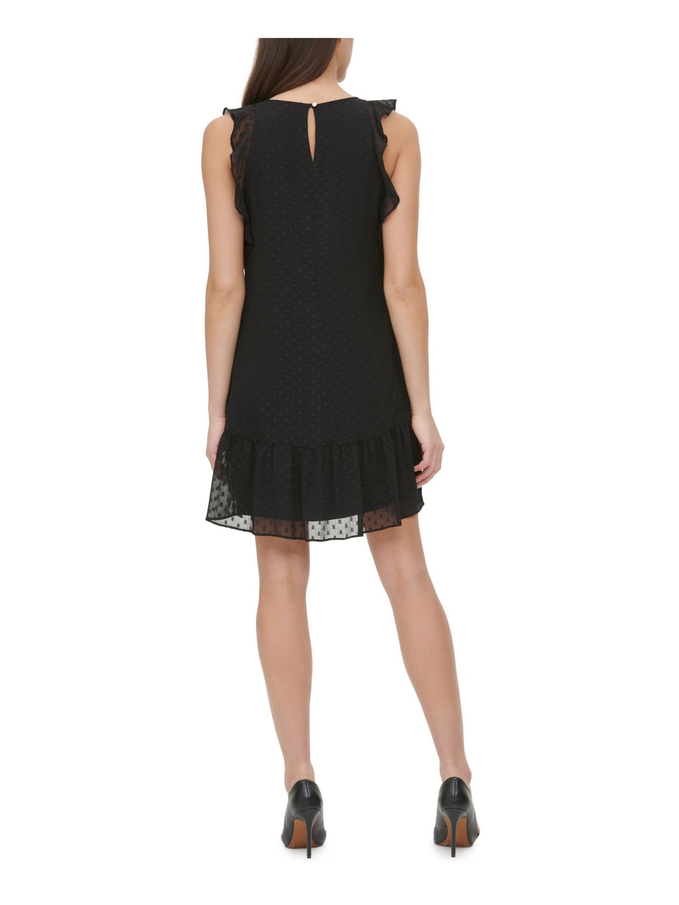 TOMMY HILFIGER Womens Black Ruched Ruffled Back Cut Out Sleeveless Round Neck Above The Knee Party Shift Dress 6