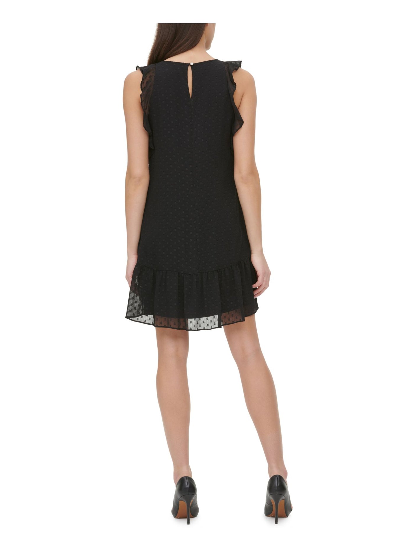 TOMMY HILFIGER Womens Black Ruched Ruffled Back Cut Out Sleeveless Round Neck Above The Knee Party Shift Dress 4