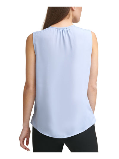 DKNY Womens Blue Pleated Sleeveless V Neck Wear To Work Top XS