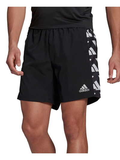 ADIDAS Mens Running Black Drawstring, Regular Fit Moisture Wicking Shorts SM