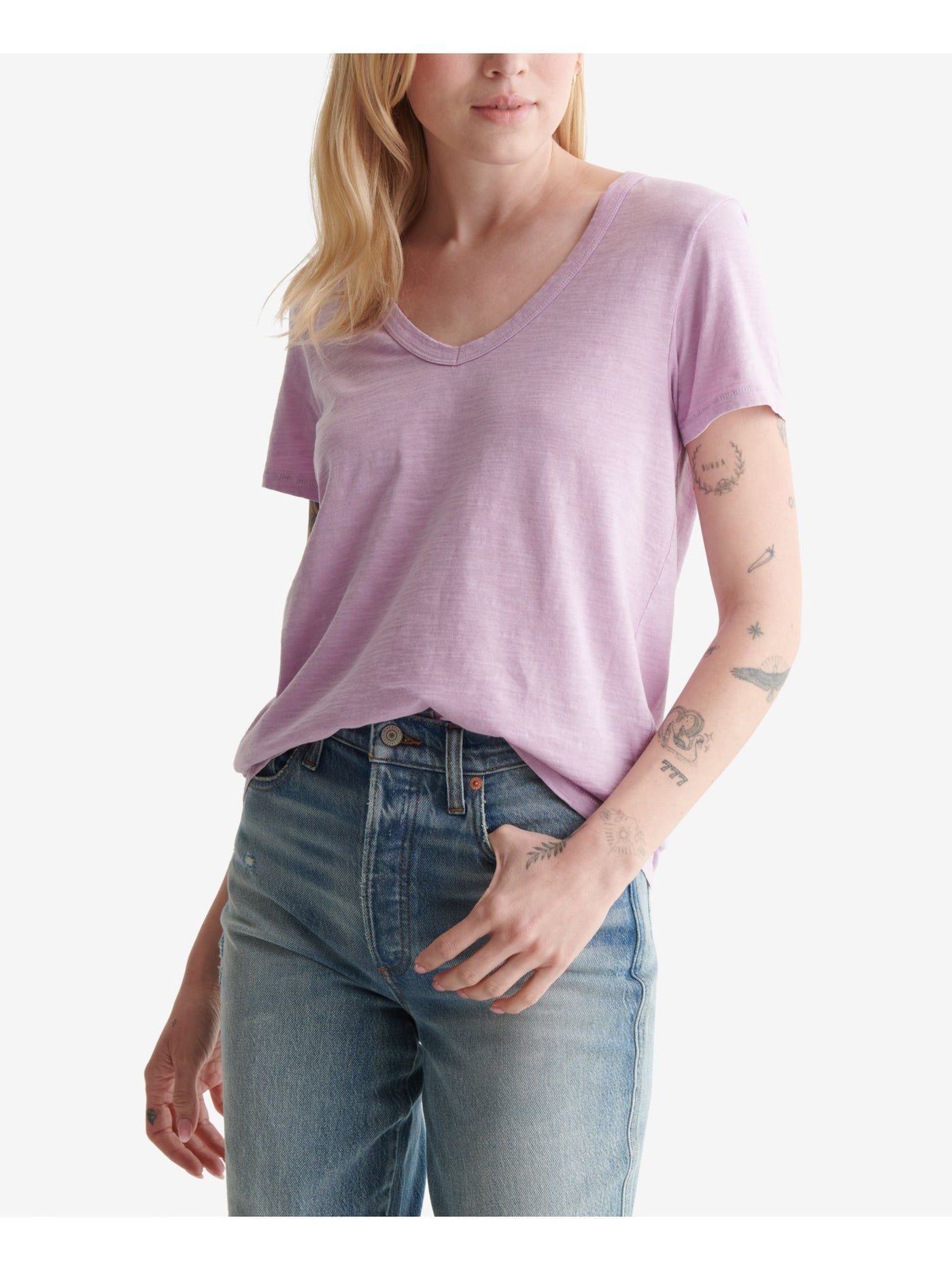 LUCKY BRAND Womens Purple Heather Short Sleeve V Neck T-Shirt XS