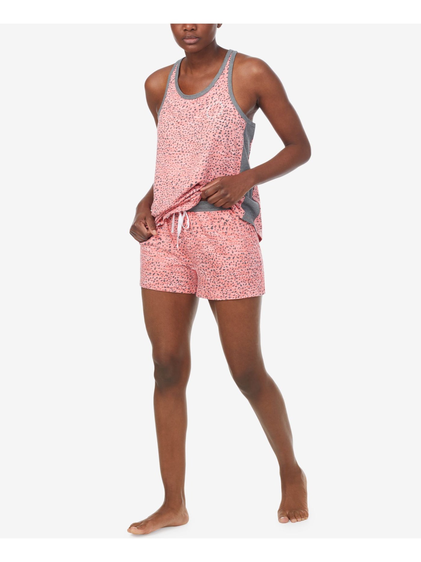 DKNY Womens Coral Logo Graphic Elastic Band Sleeveless Tank Top and Shorts Knit Pajamas XL