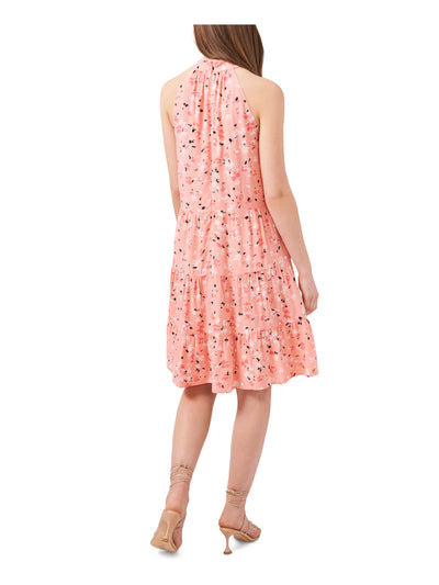 RILEY&RAE Womens Coral Zippered Tie Tiered Skirt Printed Sleeveless Mock Neck Above The Knee Party Fit + Flare Dress 6