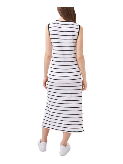 RILEY&RAE Womens White Stretch Ribbed Unlined  Pullover Styling Striped Sleeveless Crew Neck Midi Dress S