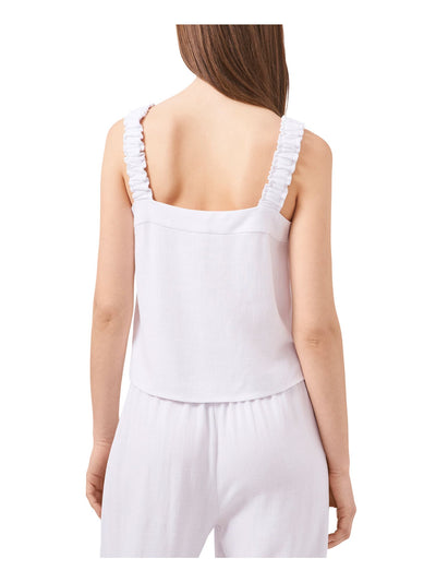 RILEY&RAE Womens White Ruched Relaxed Fit Split Neck With Knot Sleeveless Tank Top L