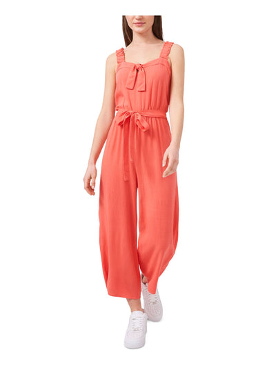 RILEY&RAE Womens Coral Zippered Ruched Tie-belt Sleeveless Sweetheart Neckline Wide Leg Jumpsuit 2