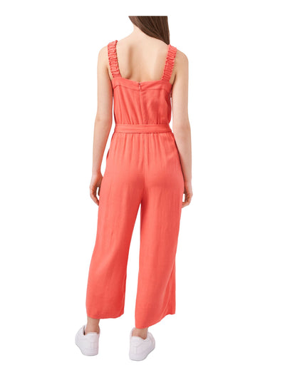 RILEY&RAE Womens Coral Zippered Ruched Tie-belt Sleeveless Sweetheart Neckline Wide Leg Jumpsuit 8