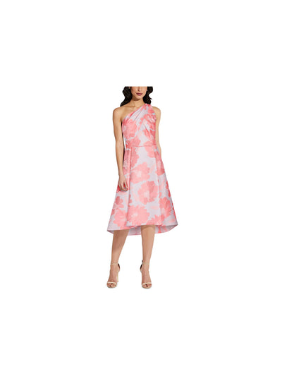 ADRIANNA PAPELL Womens Pink Zippered Fitted Floral Asymmetrical Neckline Evening Dress 14