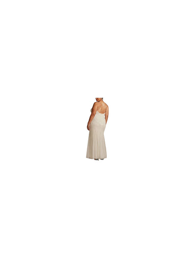 ADRIANNA PAPELL Womens White Embellished Zippered Back Cross Straps Lined Sleeveless V Neck Full-Length Formal Gown Dress Plus 18