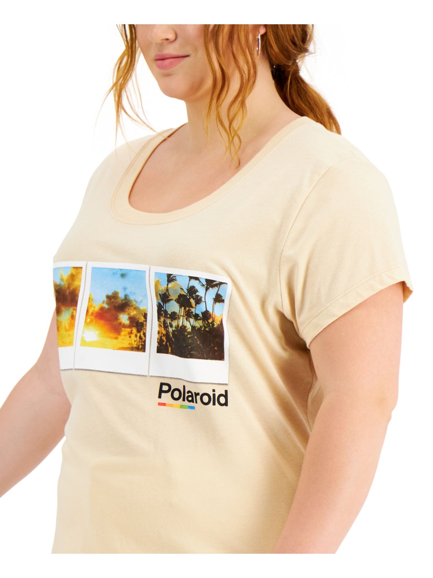 POLAROID Womens Beige Graphic Short Sleeve Crew Neck T-Shirt Plus 3X