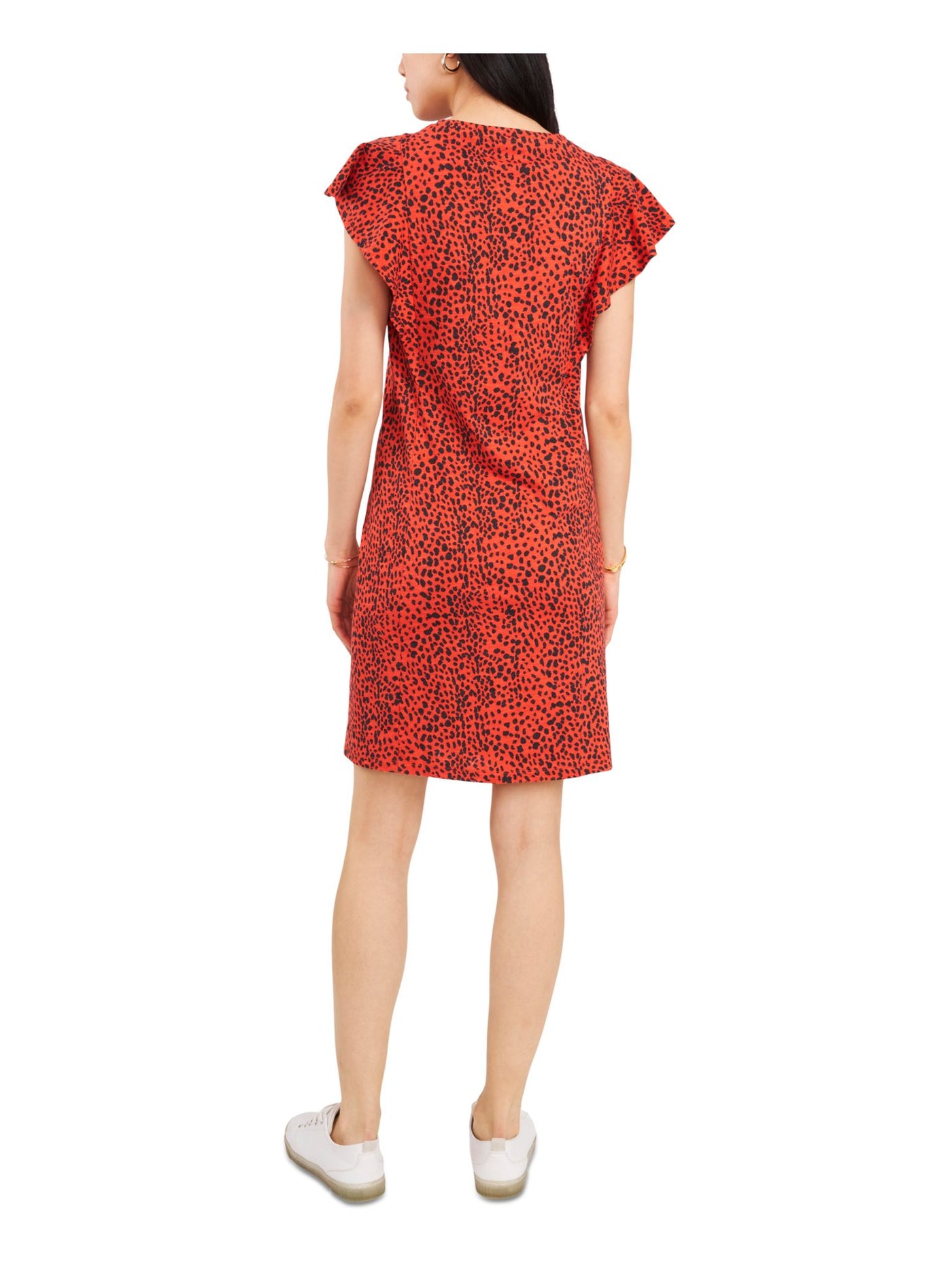 VINCE CAMUTO Womens Red Animal Print Flutter Sleeve Round Neck Short Party Dress XS