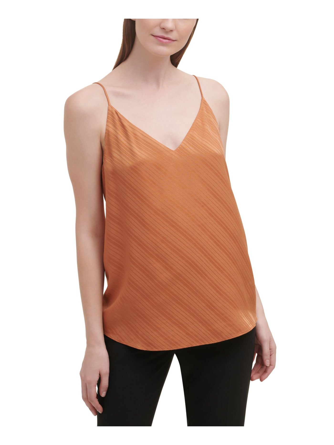 CALVIN KLEIN Womens Orange V Neck Top M