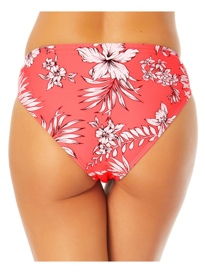 CALIFORNIA SUNSHINE Women's Coral Tropical Print Stretch Lined Bikini Moderate Coverage Hipster Swimsuit Bottom S