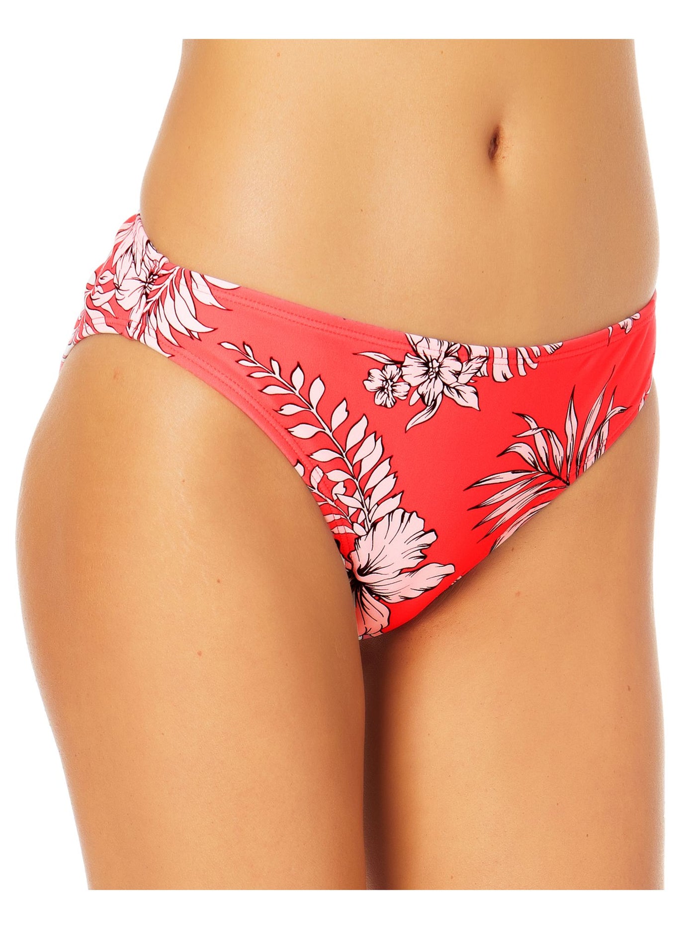 CALIFORNIA SUNSHINE Women's Coral Tropical Print Stretch Lined Bikini Moderate Coverage Hipster Swimsuit Bottom S