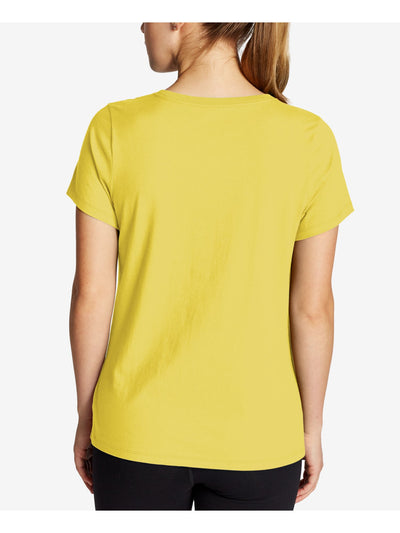 CHAMPION Womens Yellow Stretch Ribbed Logo Graphic Short Sleeve Crew Neck T-Shirt XS