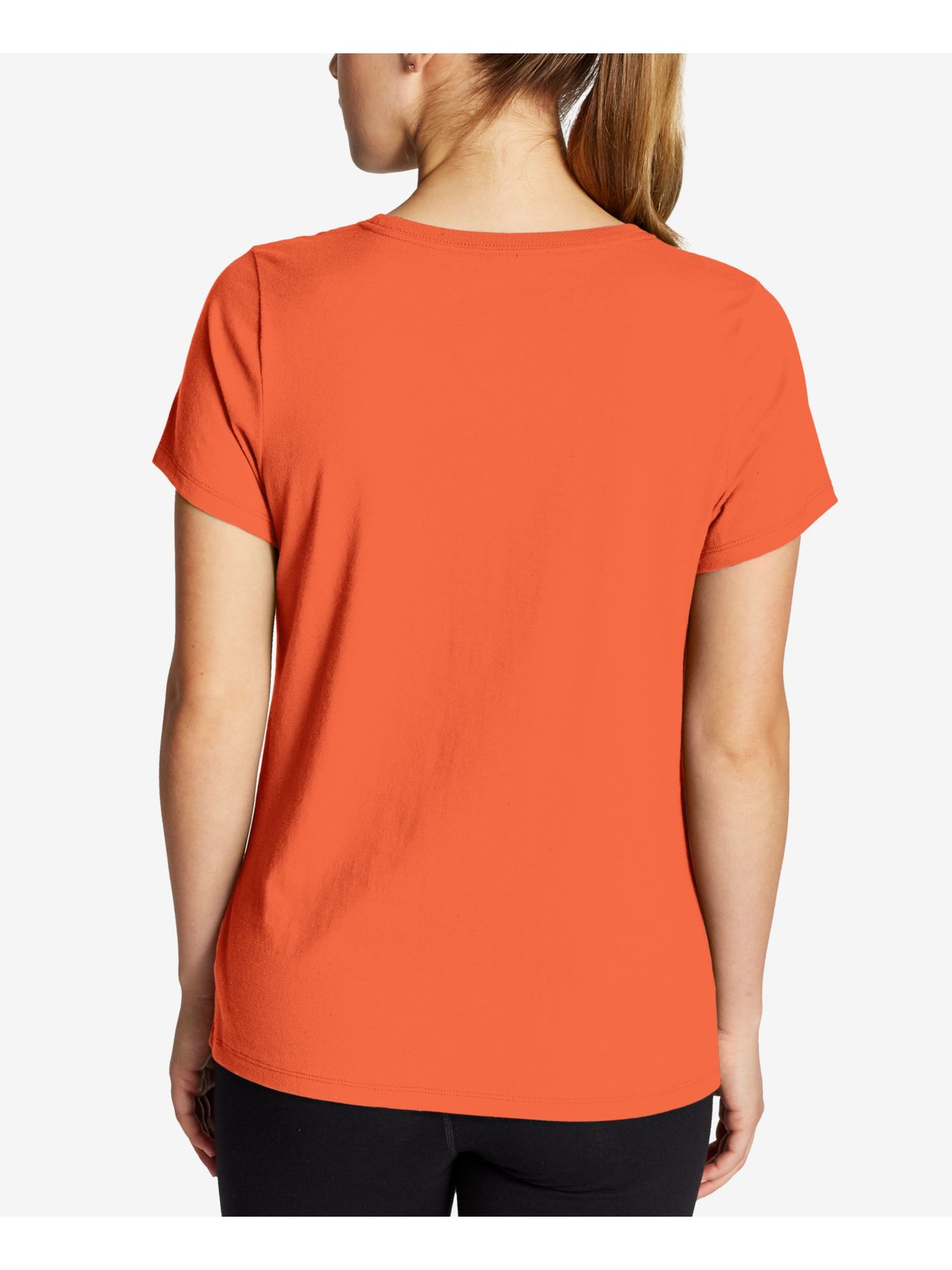CHAMPION Womens Orange Stretch Ribbed Logo Graphic Short Sleeve Crew Neck T-Shirt XS