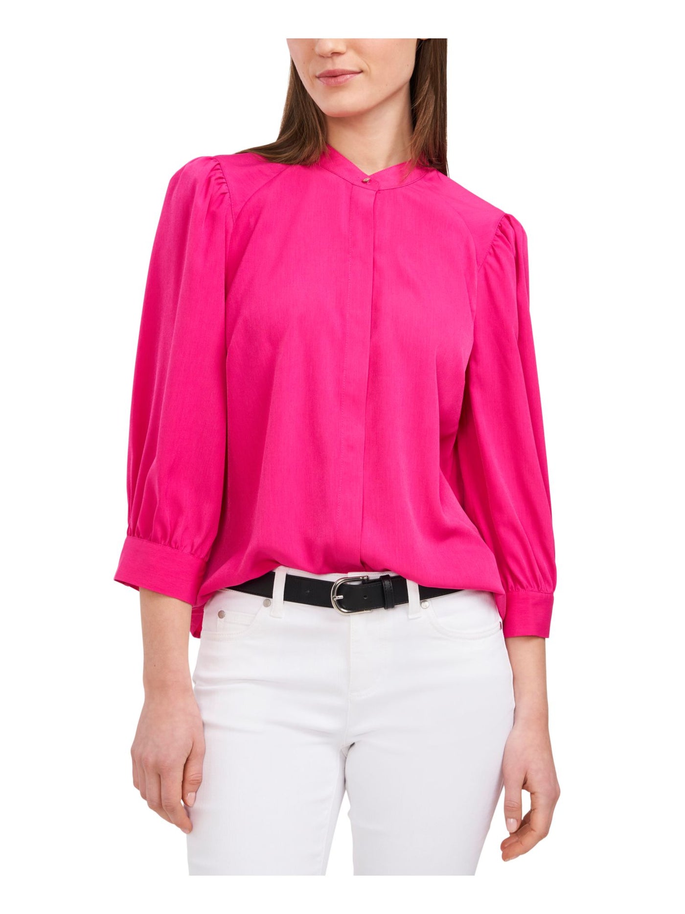 RILEY&RAE Womens Pleated Puff-shoulder High-neck Cuffed Sleeve Blouse