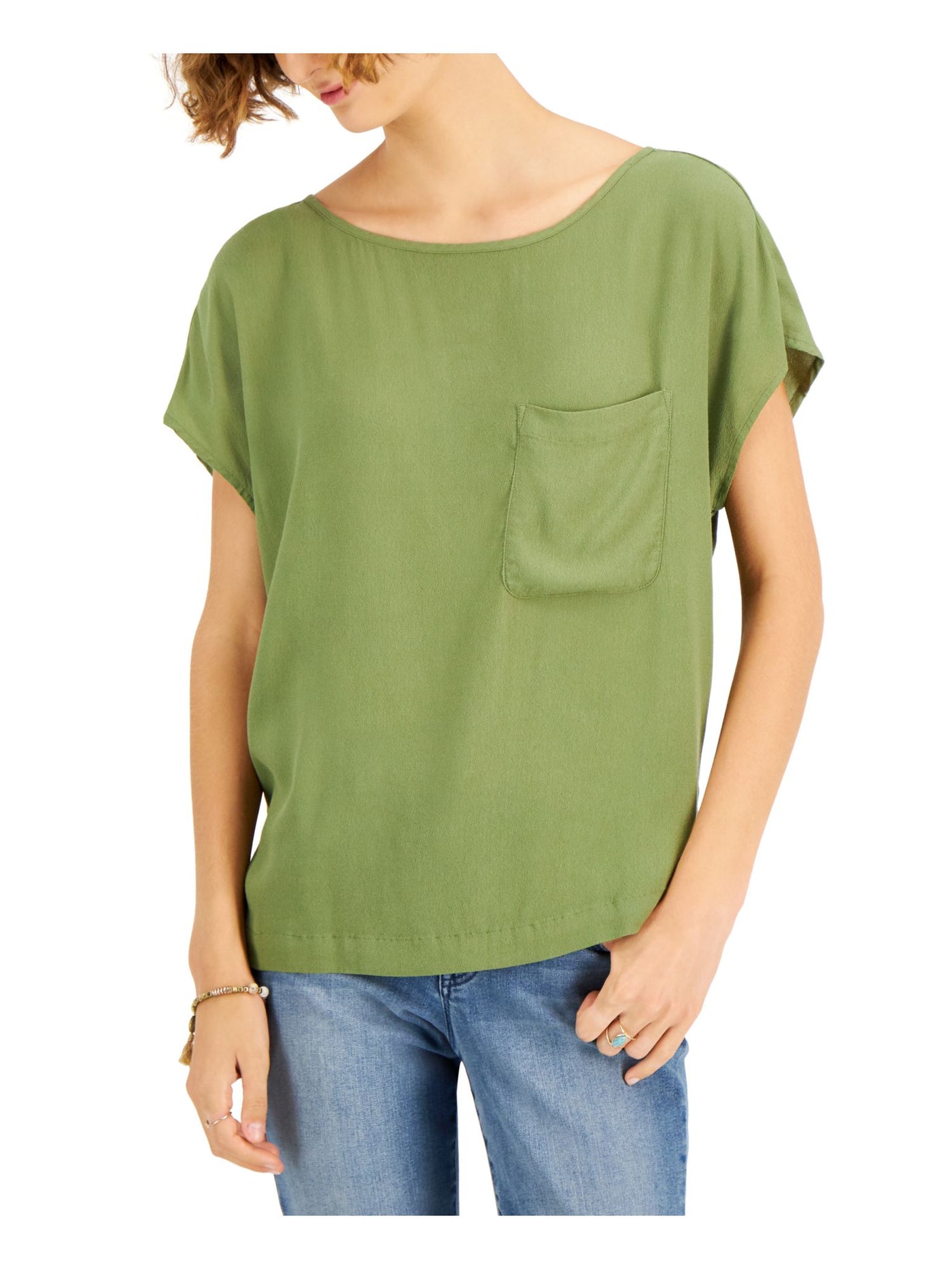STYLE & COMPANY Womens Green Textured Dolman Sleeve Scoop Neck Top XL
