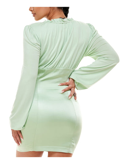 BEBE Womens Green Stretch Zippered Ruffled Empire Waist Long Sleeve V Neck Mini Cocktail Body Con Dress  S