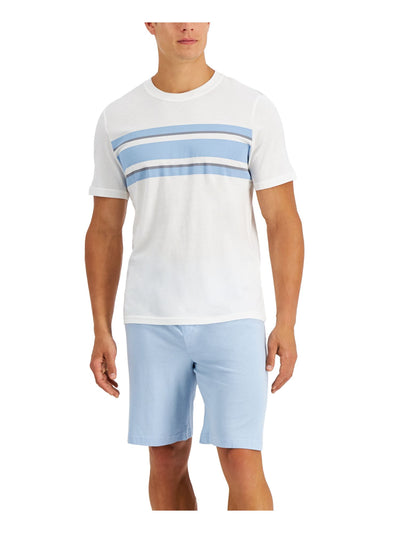 CLUBROOM Mens White Color Block Drawstring Short Sleeve T-Shirt Top Shorts Pants Pajamas XL