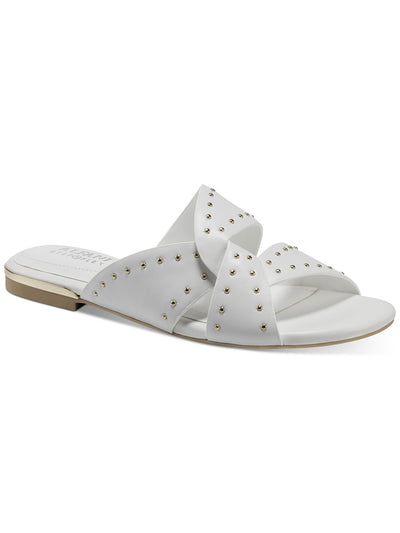 ALFANI Womens White Studded Padded Danicah Round Toe Block Heel Slip On Leather Sandals Shoes 8.5 M