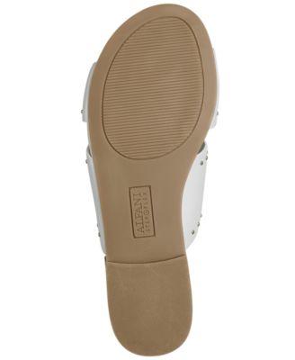 ALFANI Womens White Studded Padded Danicah Round Toe Block Heel Slip On Leather Sandals Shoes M