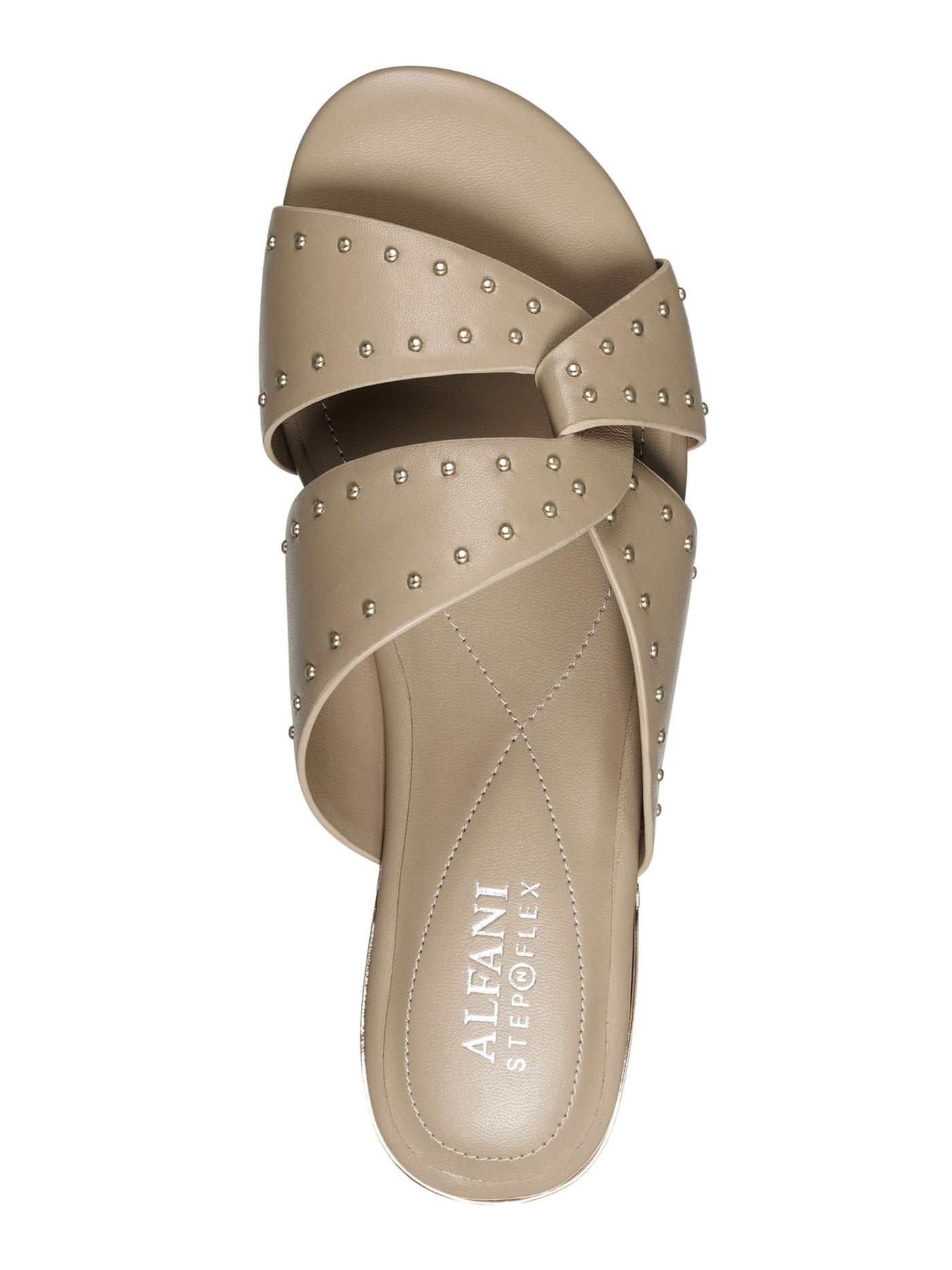 ALFANI Womens Beige Studded Padded Danicah Round Toe Block Heel Slip On Leather Sandals Shoes 7 M
