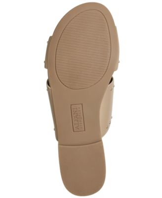 ALFANI Womens Beige Studded Padded Danicah Round Toe Block Heel Slip On Leather Sandals Shoes M