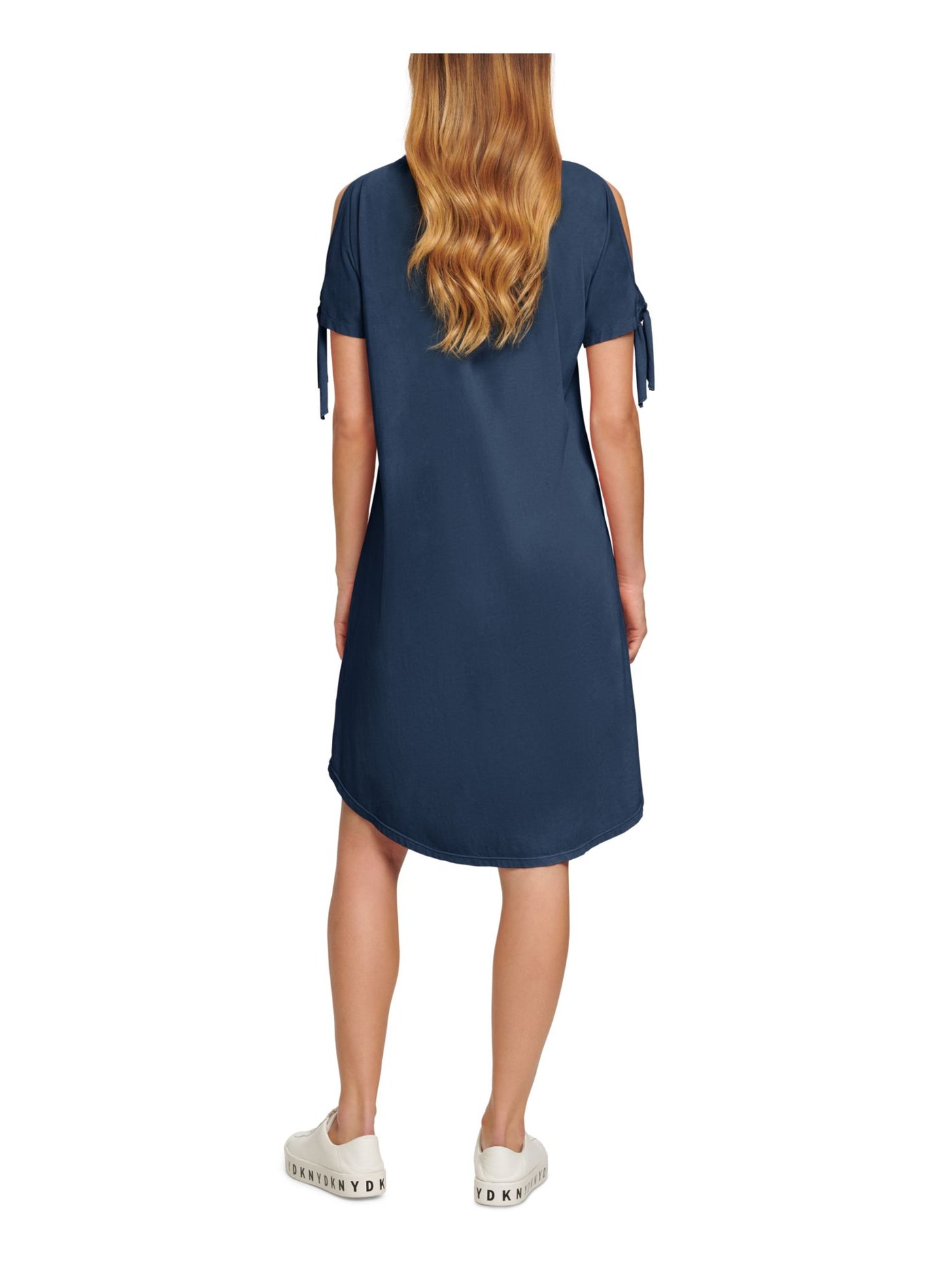 DKNY JEANS Womens Navy Logo Graphic Short Sleeve Scoop Neck Above The Knee Shift Dress M