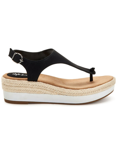 STYLE & COMPANY Womens Black Espadrille 1" Platform Adjustable Strap Ankle Strap Balii Round Toe Wedge Buckle Slingback Sandal 7.5 M