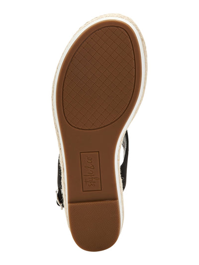 STYLE & COMPANY Womens Black Espadrille 1" Platform Adjustable Strap Ankle Strap Balii Round Toe Wedge Buckle Slingback Sandal M