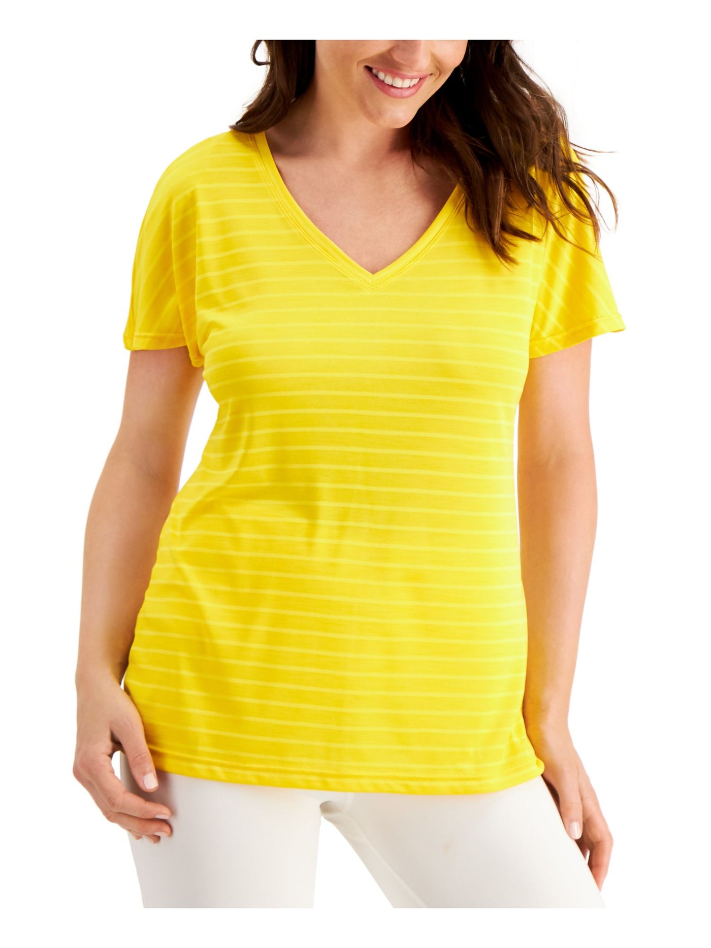 IDEOLOGY Womens Yellow Moisture Wicking Striped Short Sleeve V Neck T-Shirt XXL