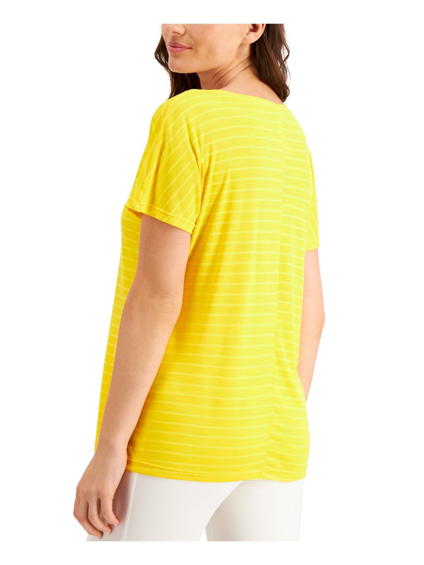 IDEOLOGY Womens Yellow Moisture Wicking Striped Short Sleeve V Neck T-Shirt XXL