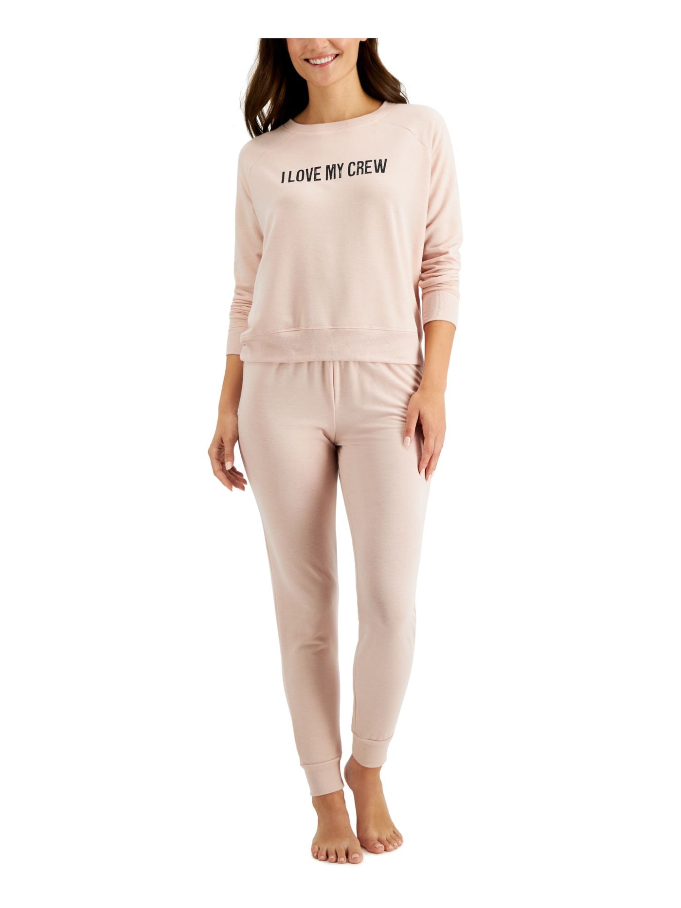 FAMILY PJs Womens Pink Printed Top Long Sleeve Lounge Pants Stretch Pajamas XS