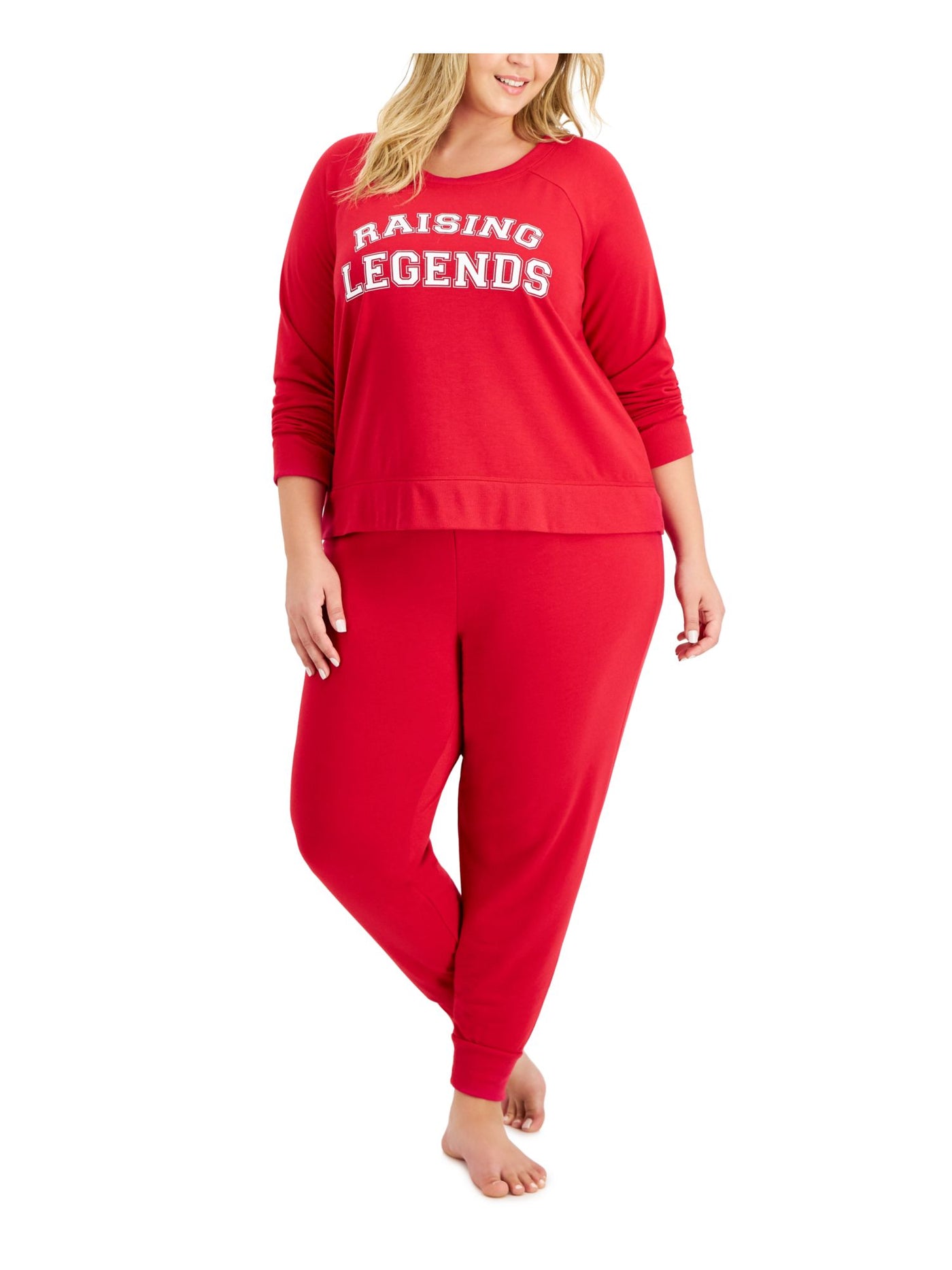 FAMILY PJs Womens Raising Legends Red Printed Elastic Band Long Sleeve T-Shirt Top Cuffed Pants Pajamas Plus 1X