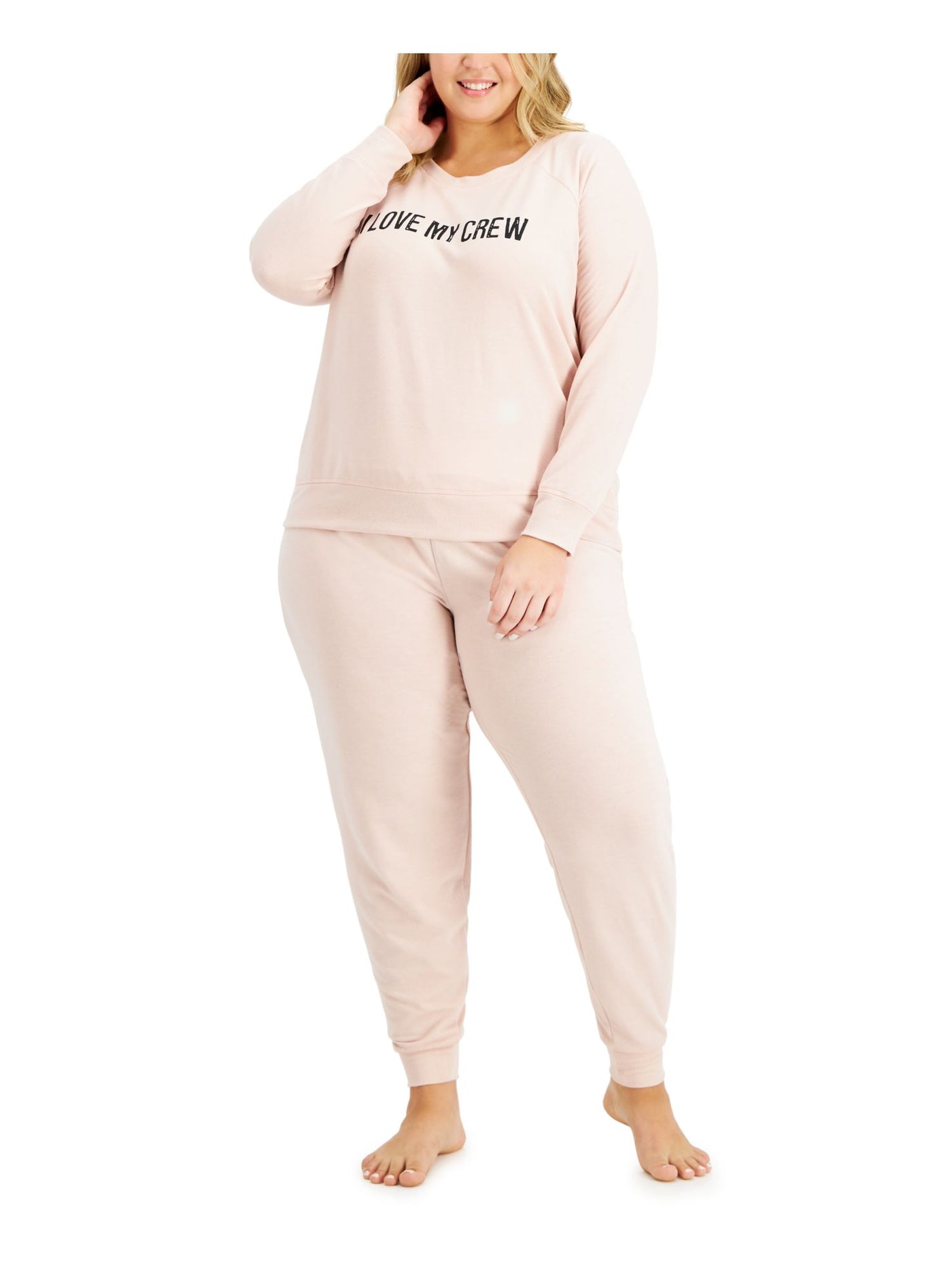 FAMILY PJs Womens Crew Love Pink Graphic Jogger Long Sleeve T-Shirt Top Cuffed Pants Pajamas Plus 2X