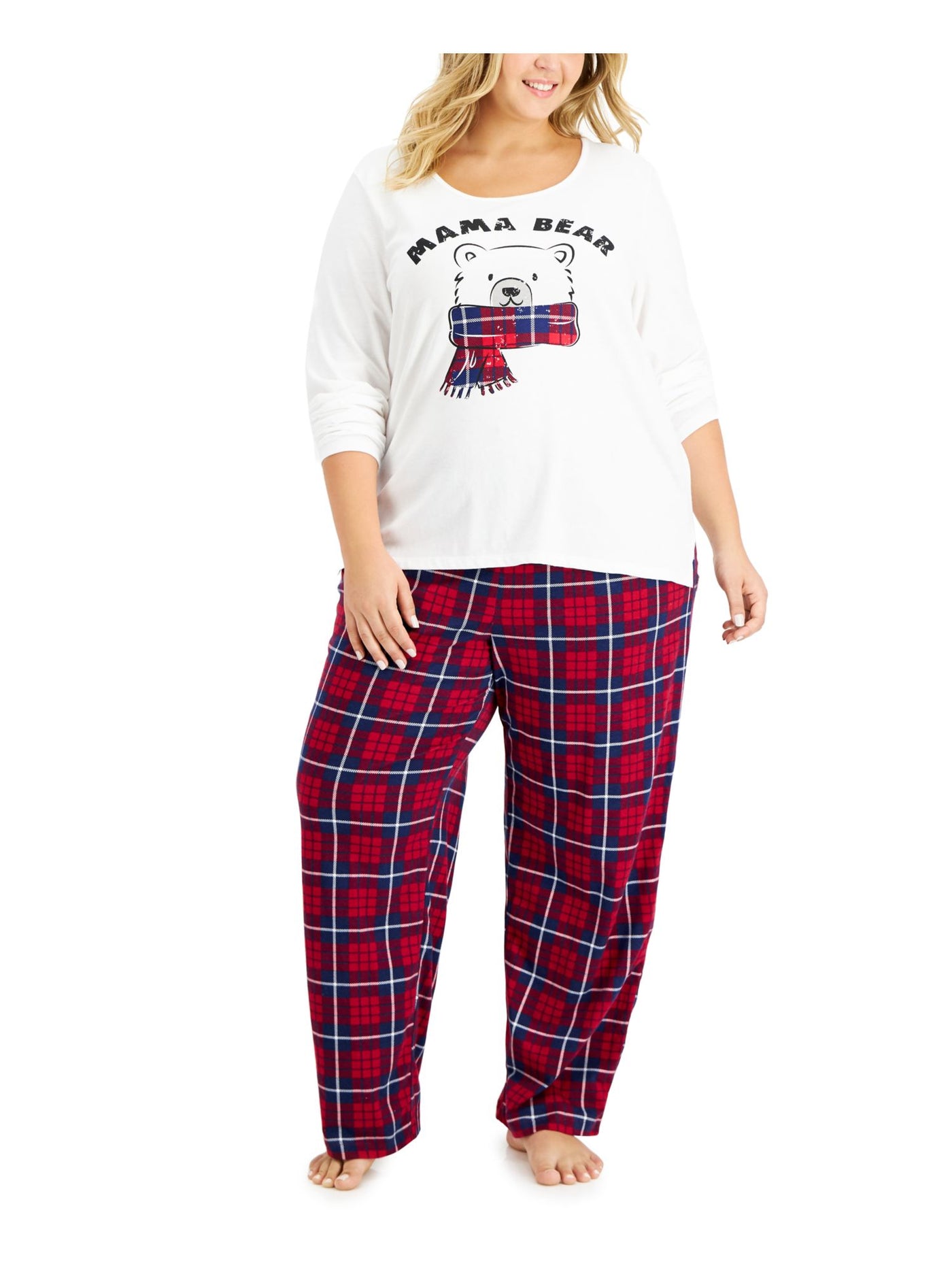 FAMILY PJs Womens White Graphic Pull over Long Sleeve T-Shirt Top Straight leg Pants Pajamas Plus 2X