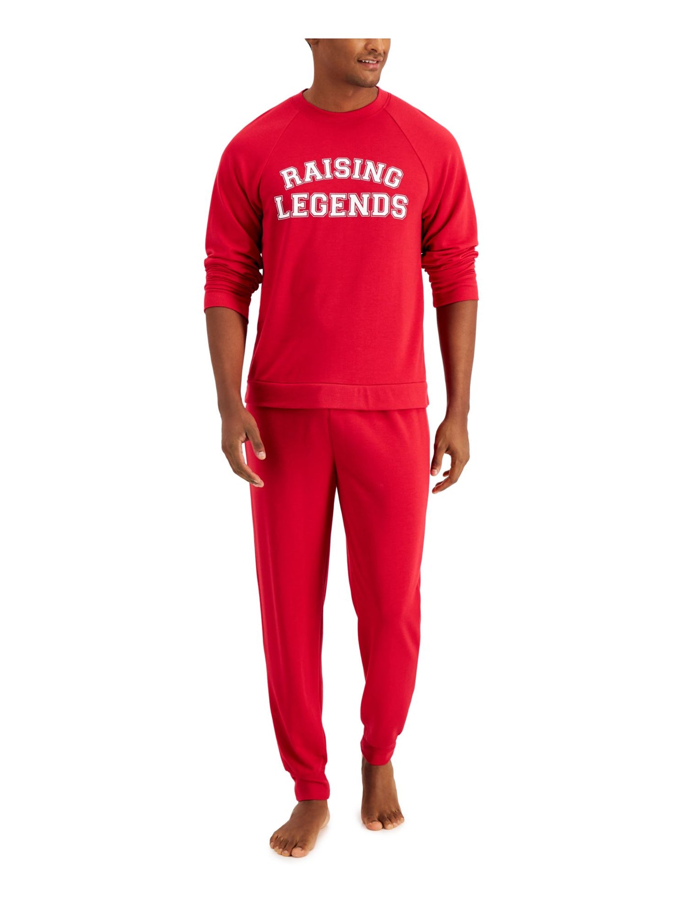 FAMILY PJs Mens Red Printed Top Elastic Band Long Sleeve Lounge Pants Pajamas S