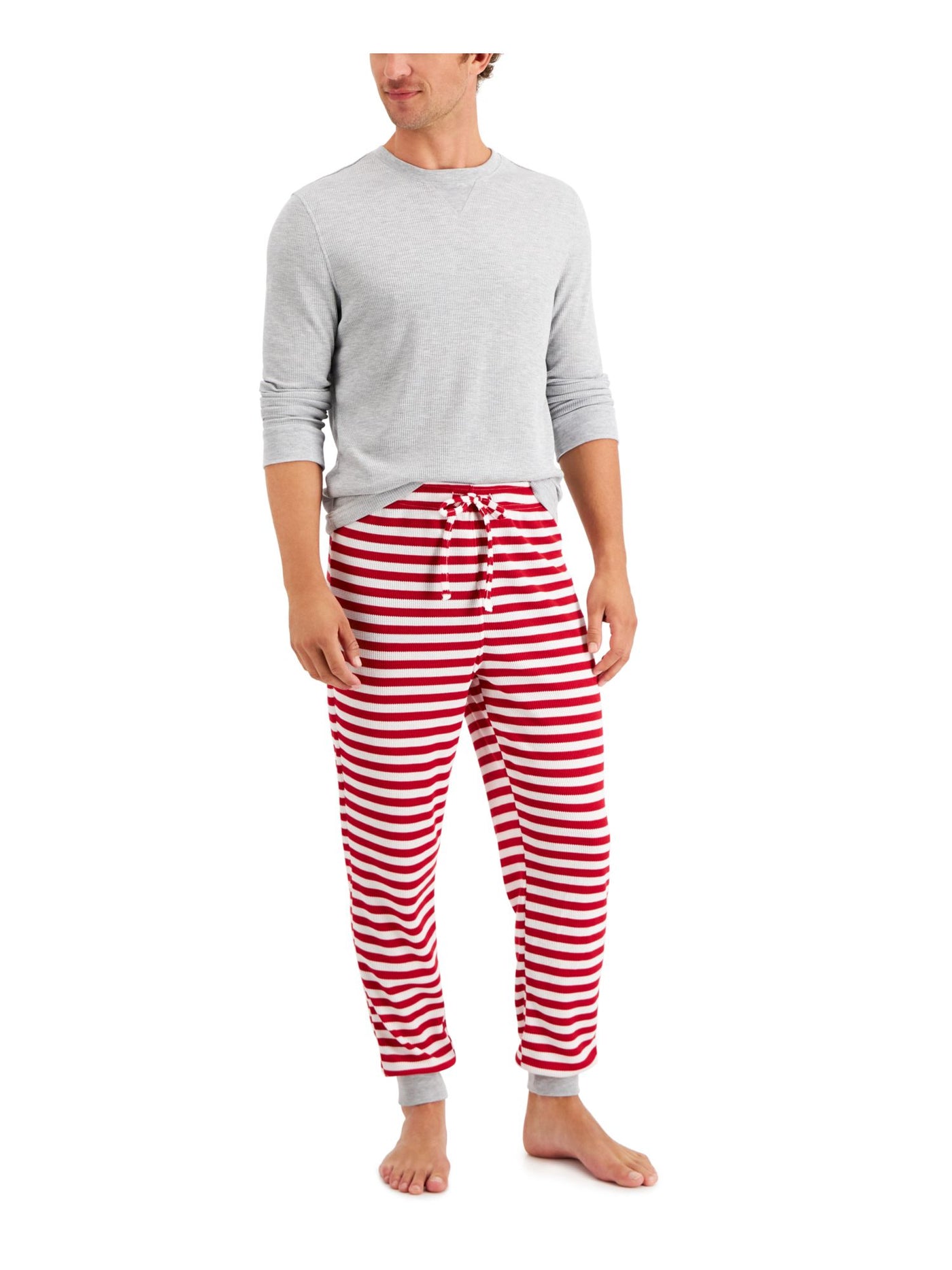 FAMILY PJs Mens Red Top Elastic Band Long Sleeve Lounge Pants Thermal Pajamas L