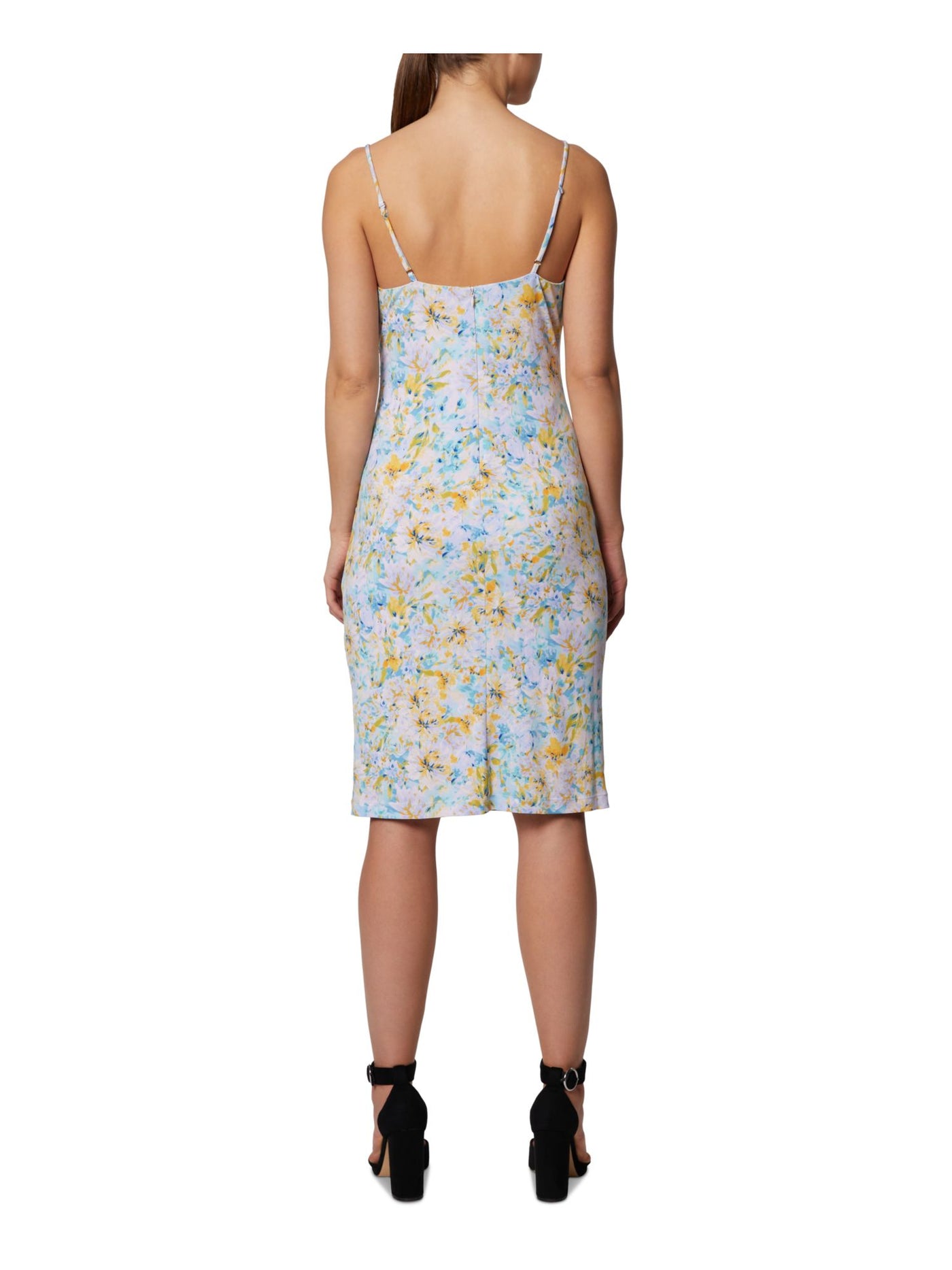 LAUNDRY Womens Purple Stretch Zippered Ruched Asymmetrical Cowlneck Floral Sleeveless Midi Party Body Con Dress 14