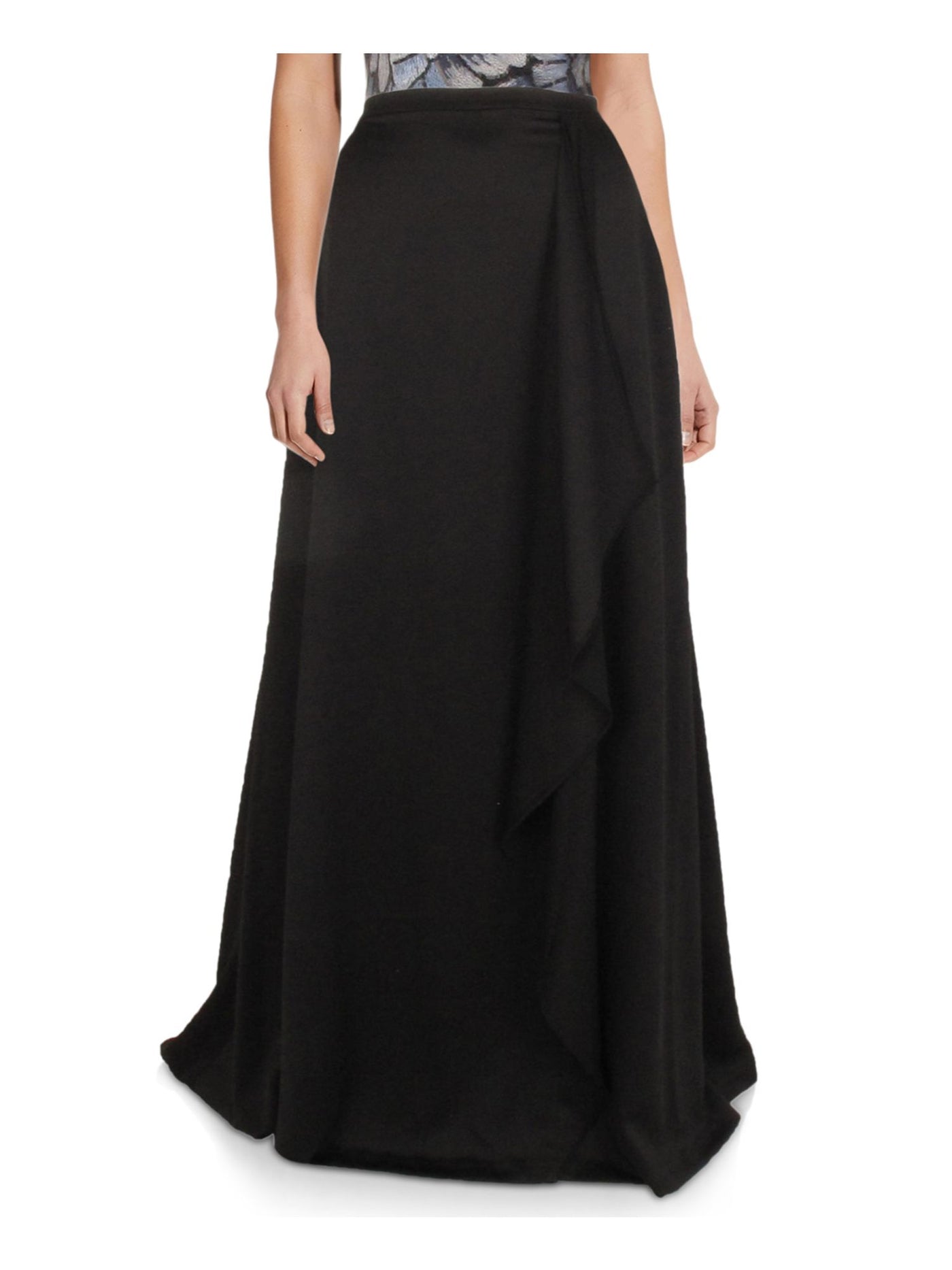 ADRIANNA PAPELL Womens Black Stretch Ruffled Zippered Satin Full-Length Evening A-Line Skirt 6