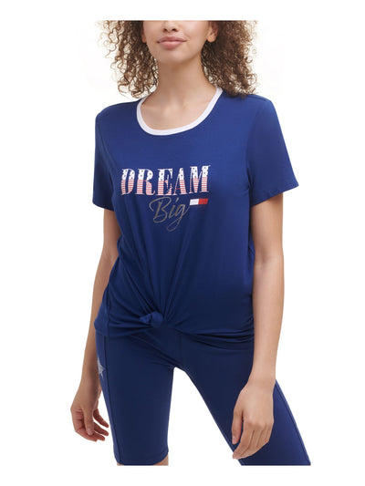 TOMMY HILFIGER SPORT Womens Blue Cotton Blend Graphic Short Sleeve Crew Neck T-Shirt S